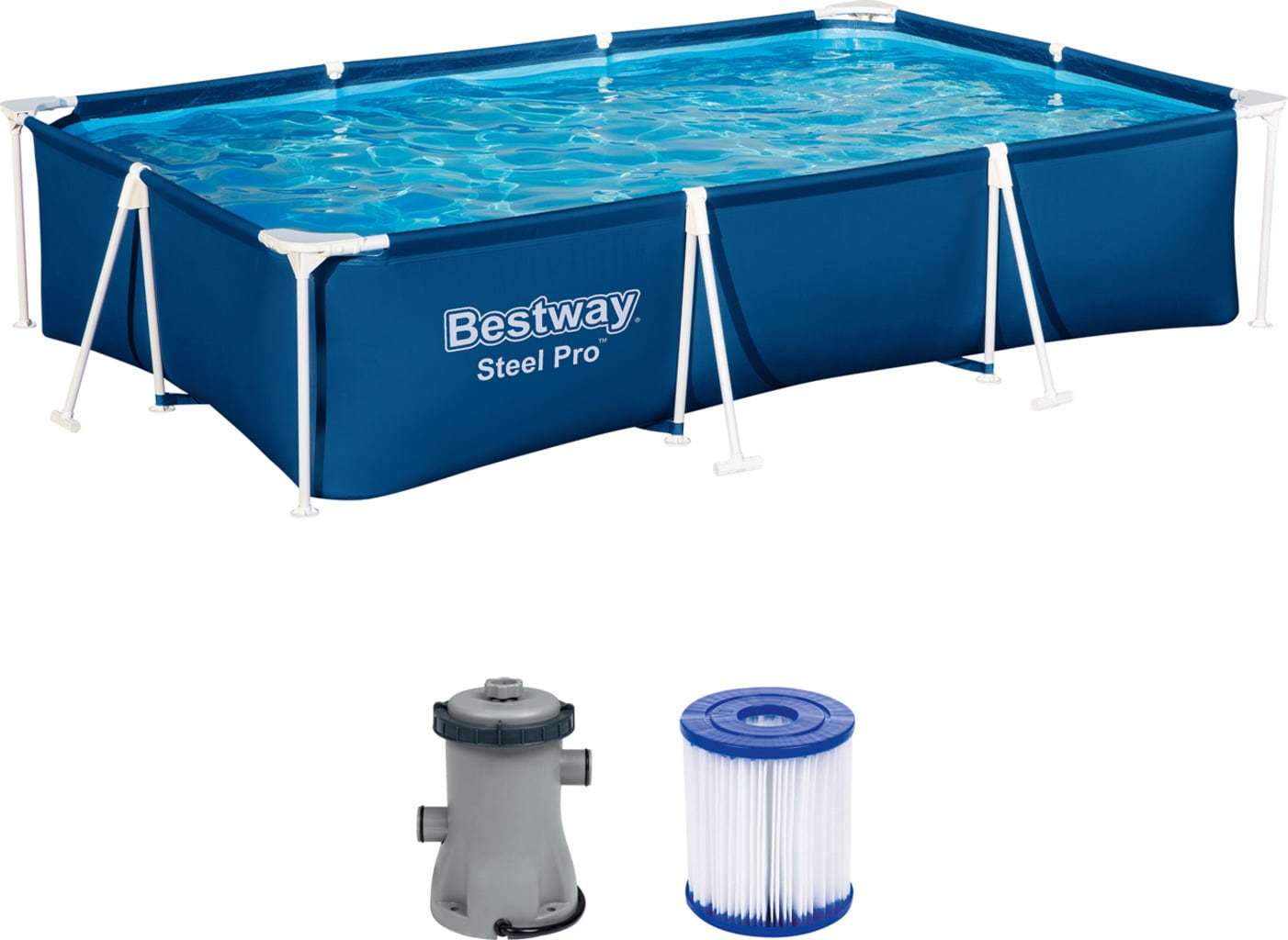 Steel Pro™ Frame Pool Set mit Filterpumpe 300 x 201 x 66 cm - Gartenpools24 Steel Pro™ Frame Pool Set mit Filterpumpe 300 x 201 x 66 cm