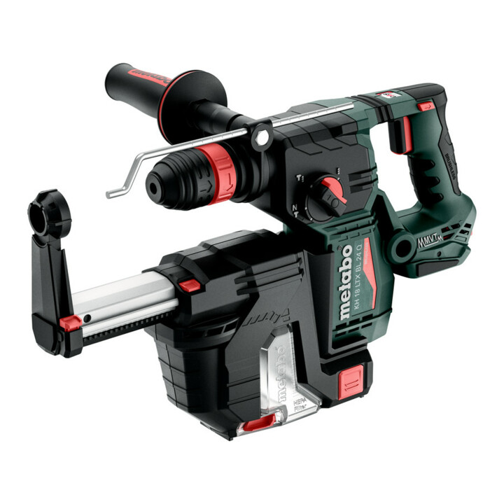 Metabo Akku-Kombihammer KH 18 LTX BL 24 Q Set ISA mit integrierter Staubabsaugung und Metabo-Quick-Wechselfutter ; metaBOX 185 XL
